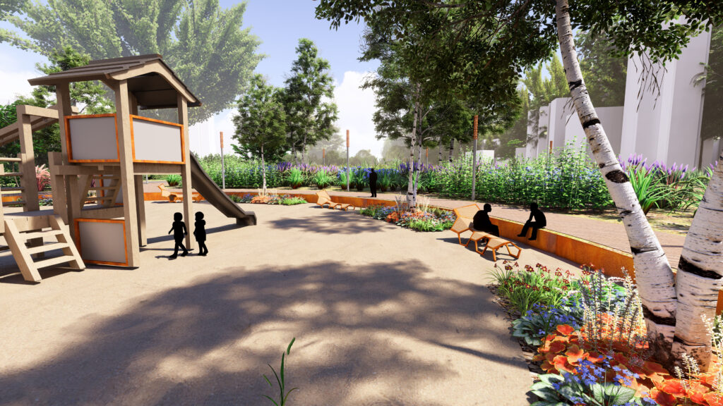Projekt placu zabaw z zielenią miejską i strefą wypoczynku – Flora Garden Kraków